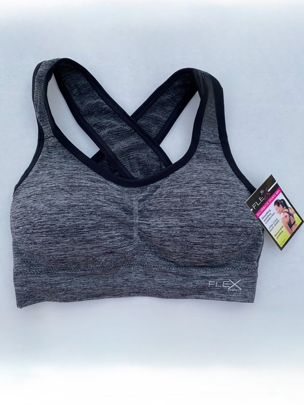 FLEX Own It, Women's Sport Bra Seamless Construction Cross Back Straps, Sz M,NWT